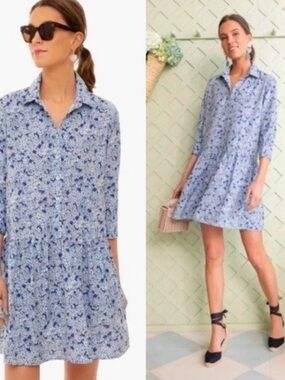 Tuckernuck Blue Floral Mini Shirt Dress
